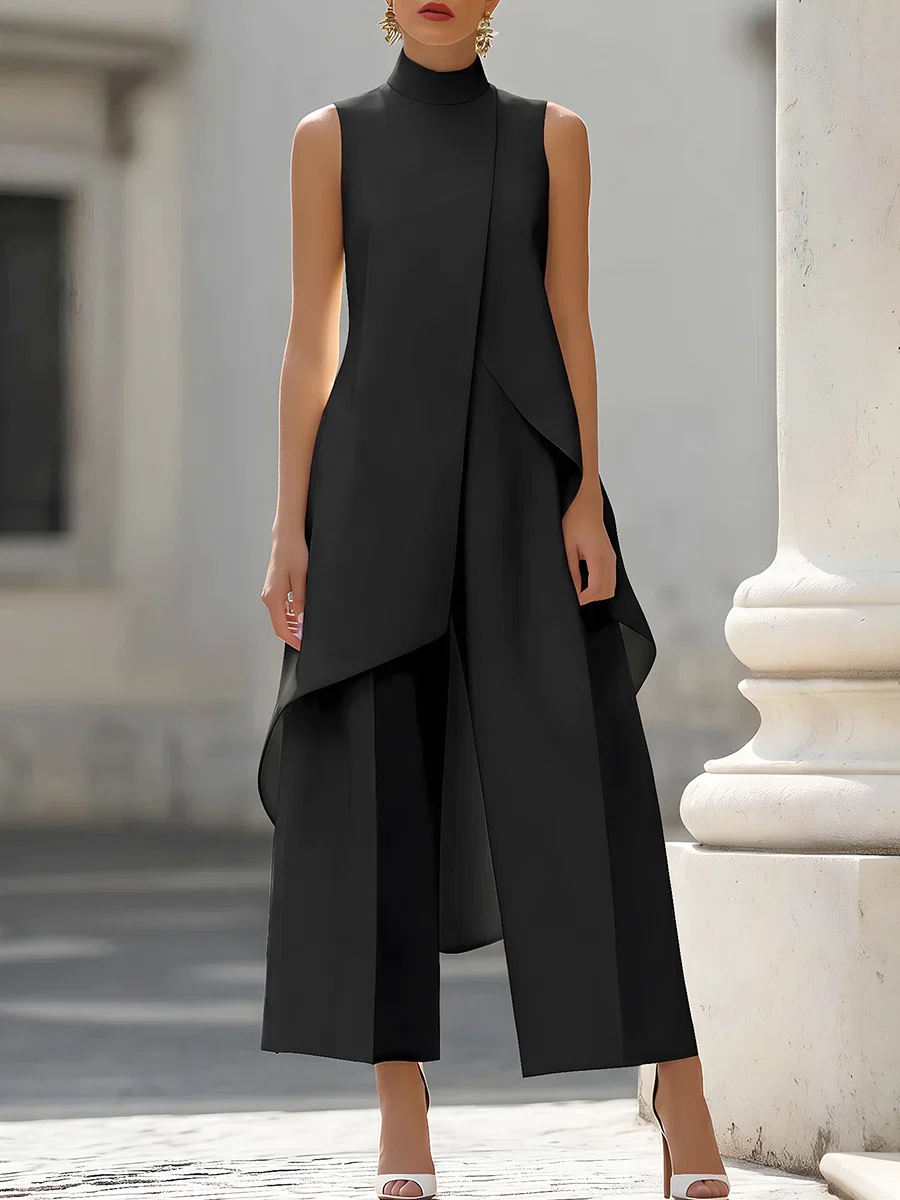 Women'S Formal Wear Jumpsuit - Jumpsuit tanpa lengan, kerah tinggi, asimetris,