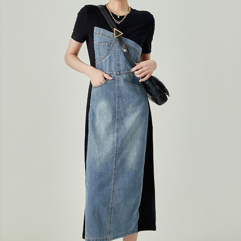 Formal Wear Gowns For Women - Gaun Denim Gaun Panjang Wanita Leher