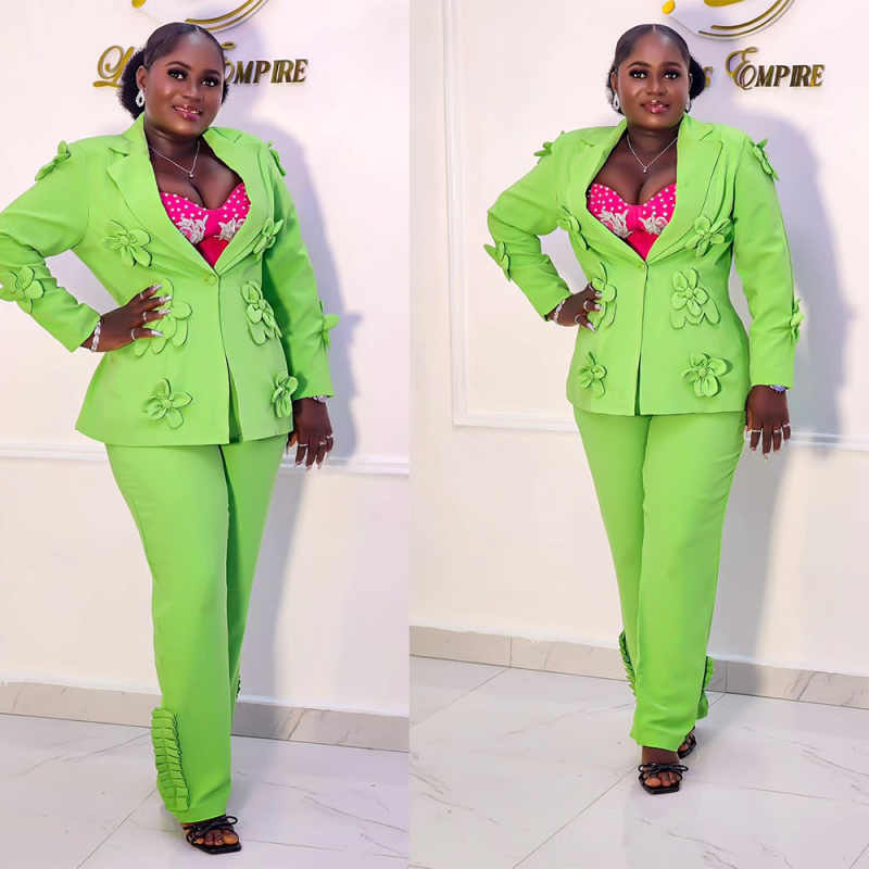 Women Formal Wear For Plus Size - Setelan Blazer Wanita Hijau Ukuran Besar