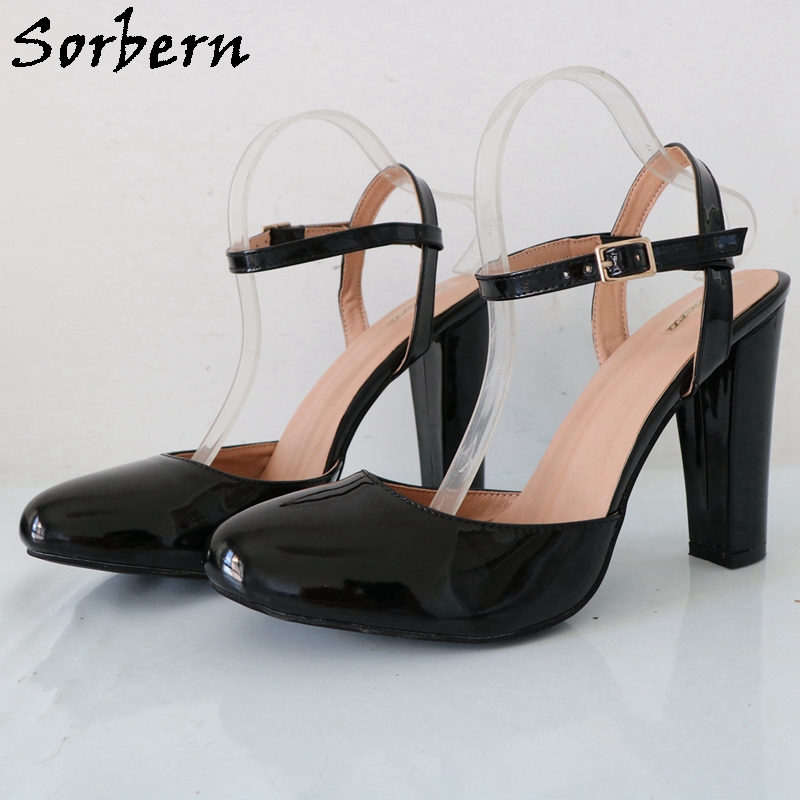 Pump Heel Block - Sorbern sepatu hak tinggi hitam mengkilap,