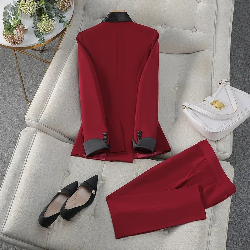 Women'S Formal Day Wear - Setelan Celana Wanita Merah Hitam Elegan