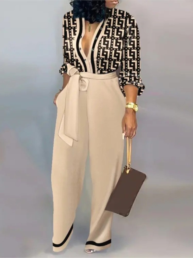 Women'S Formal Wear Jumpsuit - Jumpsuit lengan panjang motif huruf mode