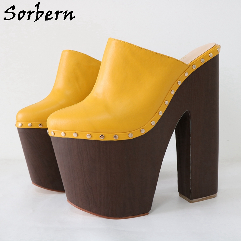 Pump Heel Block - Sepatu Pompa Kuning Jahe Sorbern 24Cm