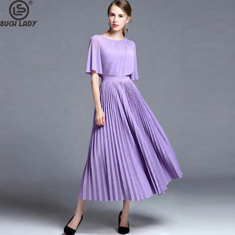 Formal Wear Gowns For Women - Gaun Midi Lipit Lengan Cape Warna