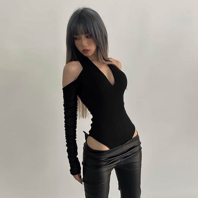 Women'S Formal Wear Jumpsuit - Bodysuit Wanita Seksi Berlubang Lengan Panjang
