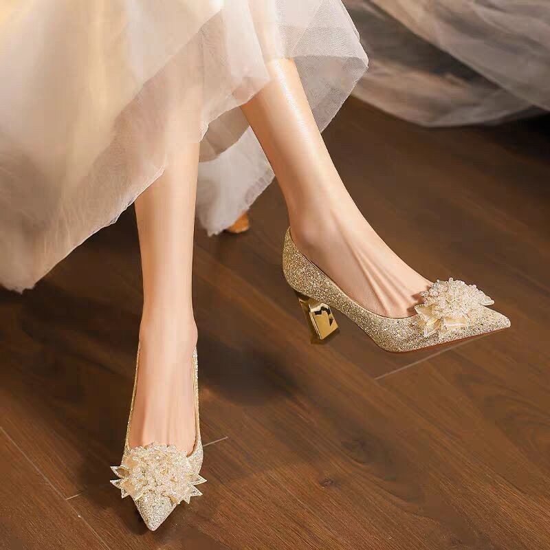 Pump Heel Block - Sepatu Hak Blok Berhias Batu Rhinestone
