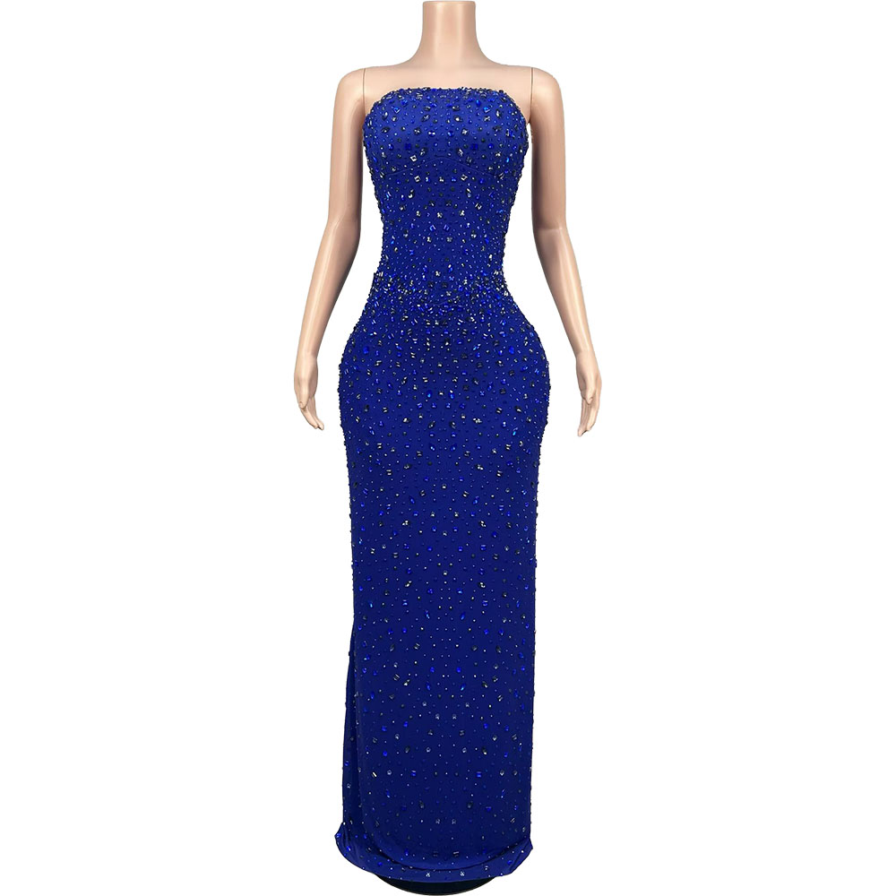Formal Wear Gowns For Women - Gaun Malam Tanpa Tali Biru Berlian